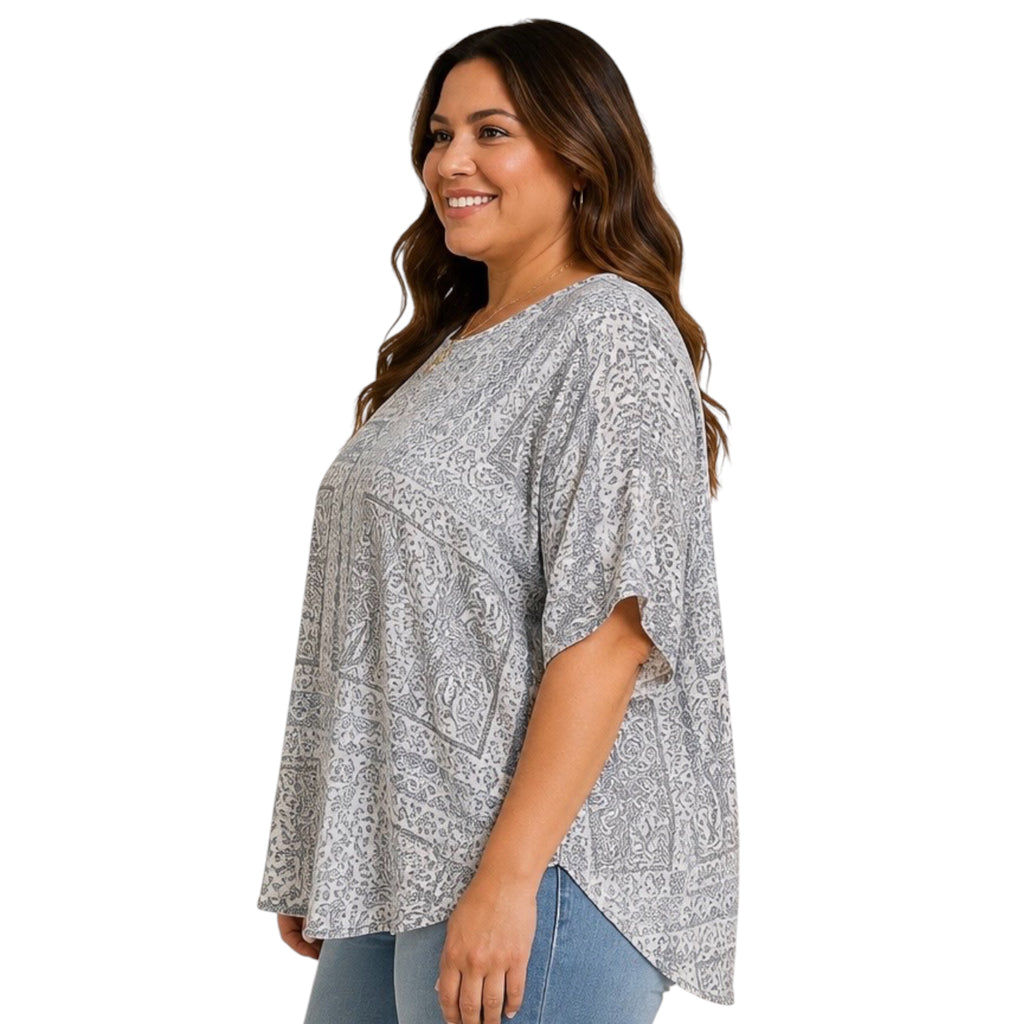 Curvy Grey Print Knit Top