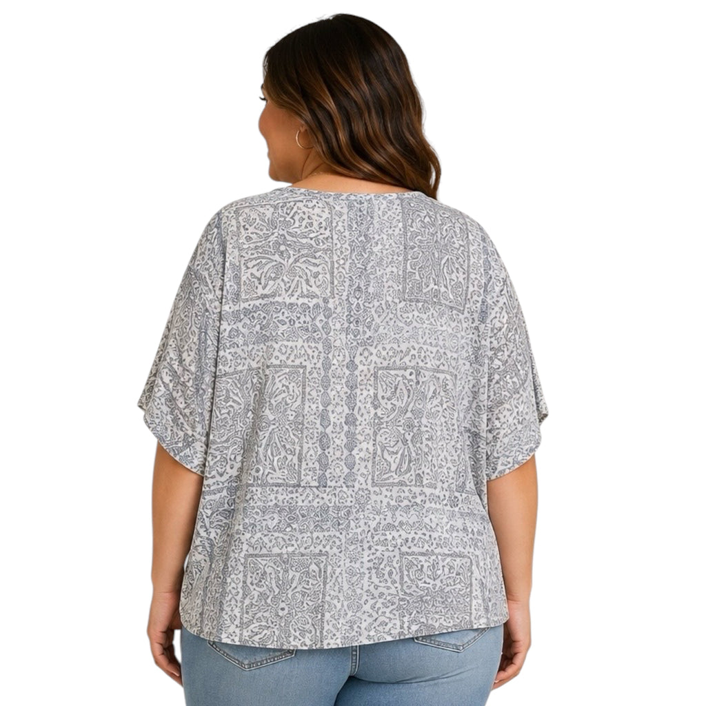 Curvy Grey Print Knit Top