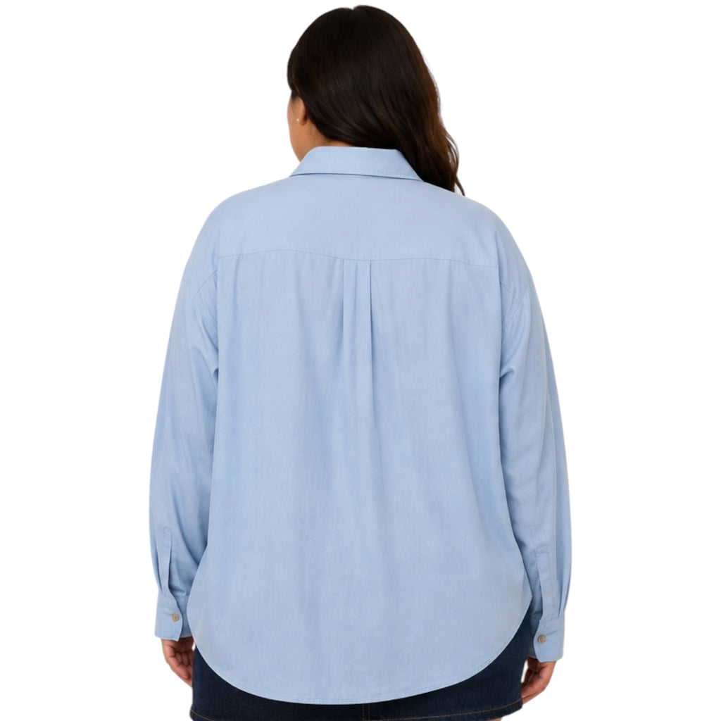 Chambray Plus Oversized Button Down Long Sleeve Shirt