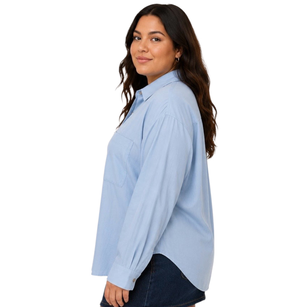 Chambray Plus Oversized Button Down Long Sleeve Shirt