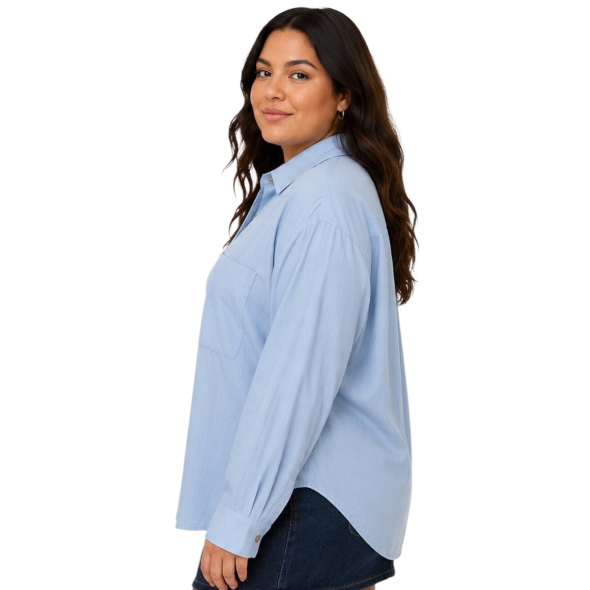 Chambray Plus Oversized Button Down Long Sleeve Shirt