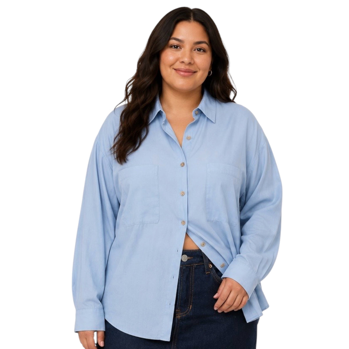 Chambray Plus Oversized Button Down Long Sleeve Shirt