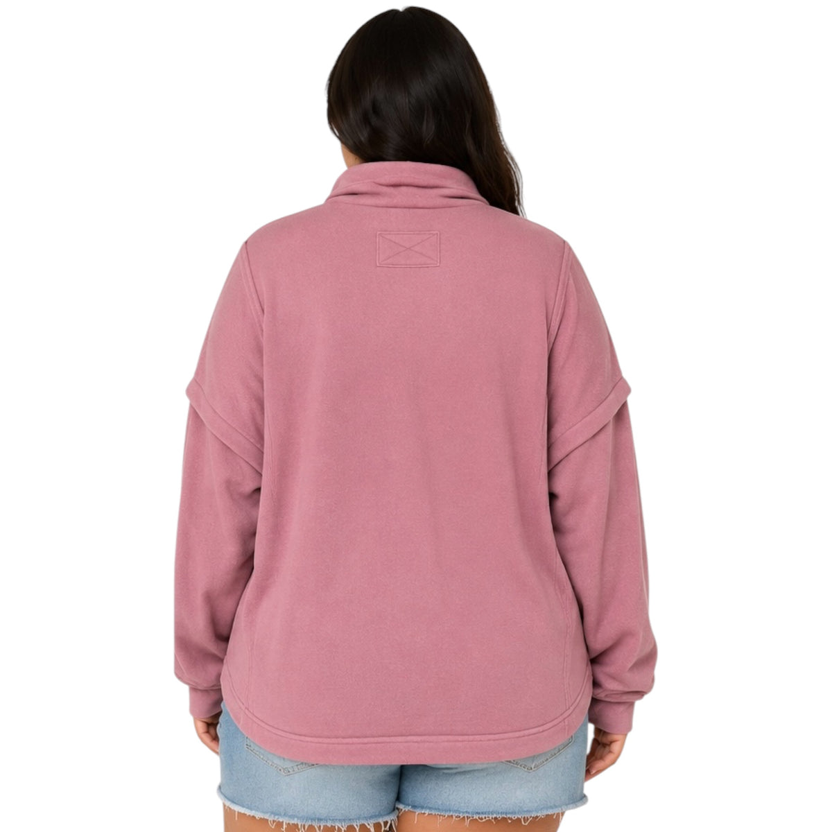 Curvy Mauve Mock Neck Quarter Zip Sweatshirt