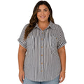 Plus Charcoal Stripe Collared Short Sleeve Button Down Top