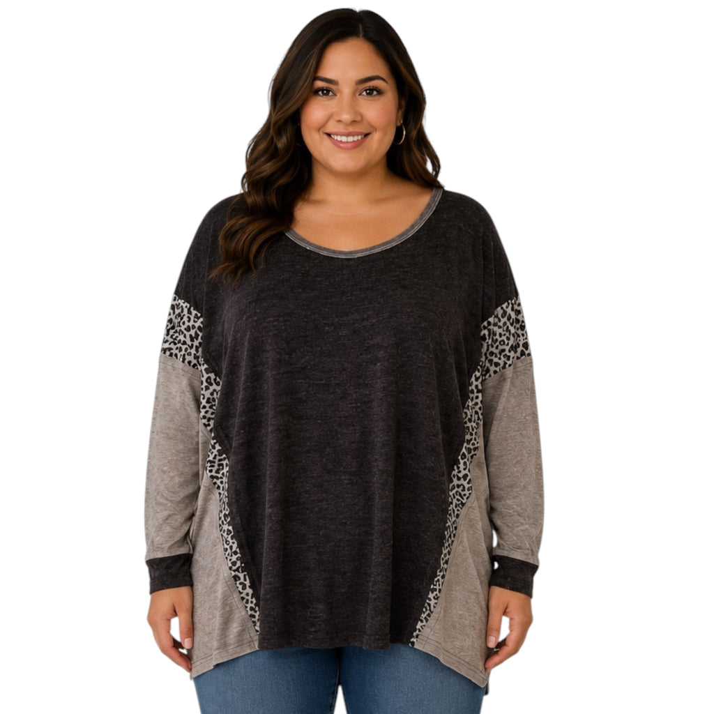 Plus Charcoal Mix Round Neck Top