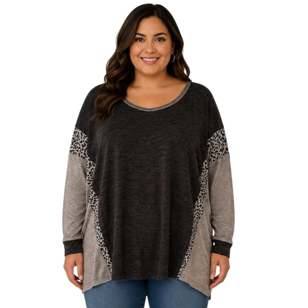 Plus Charcoal Mix Round Neck Top