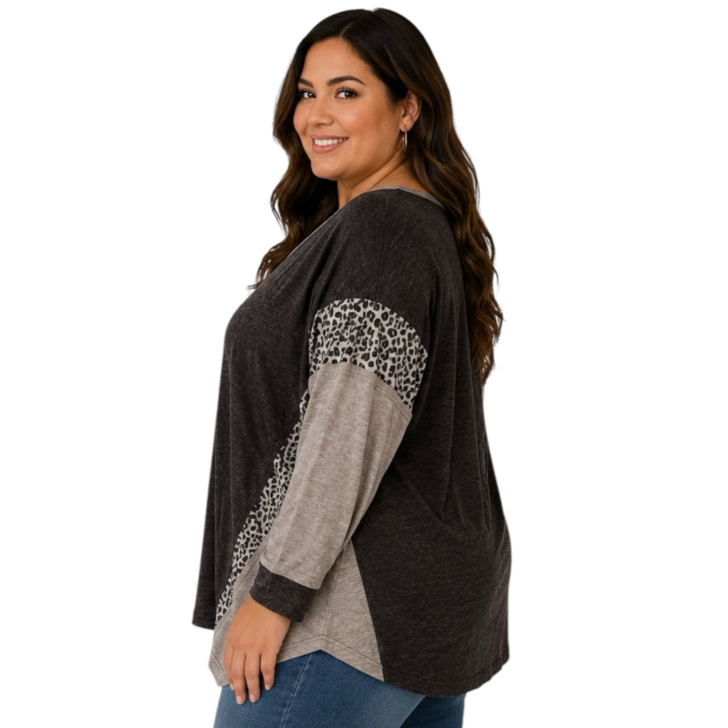 Plus Charcoal Mix Round Neck Top
