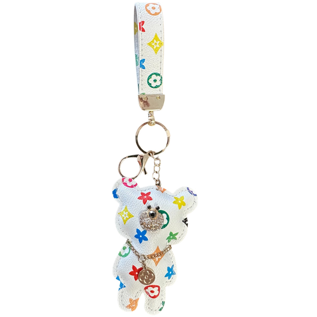 LV Inspired Teddy Bear Keychains White