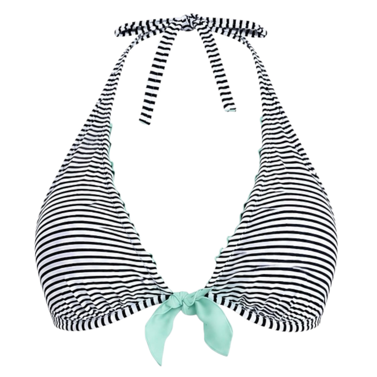 Victoria's Secret Black & White Stripe Bikini Top with Turquoise Bow Size 32DD-RF