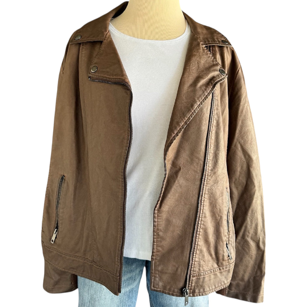 Sebby Plus Brown Leather Biker Jacket Size 2XL-RF