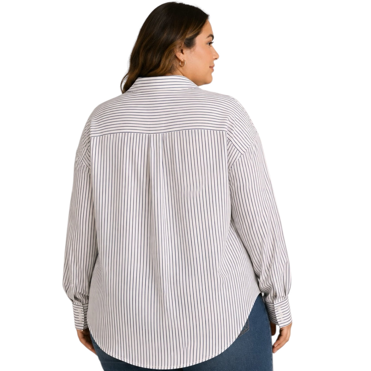 Plus Navy Striped Button Up Shirt