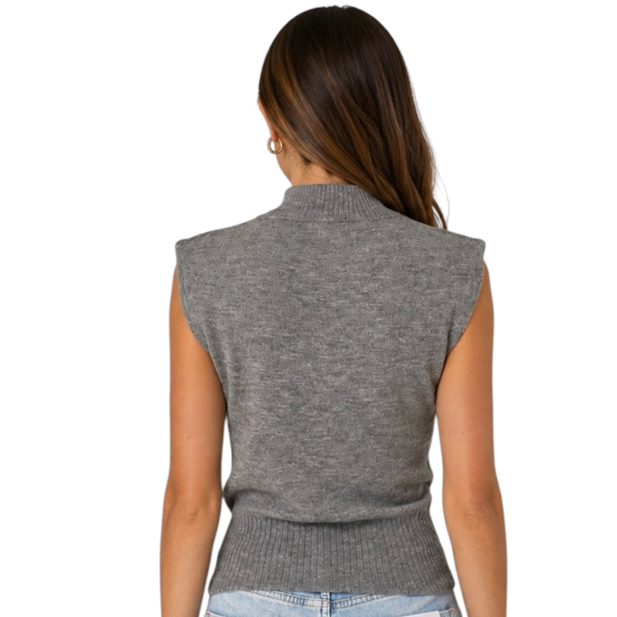 Charcoal High Neck Sleeveless Knit Top