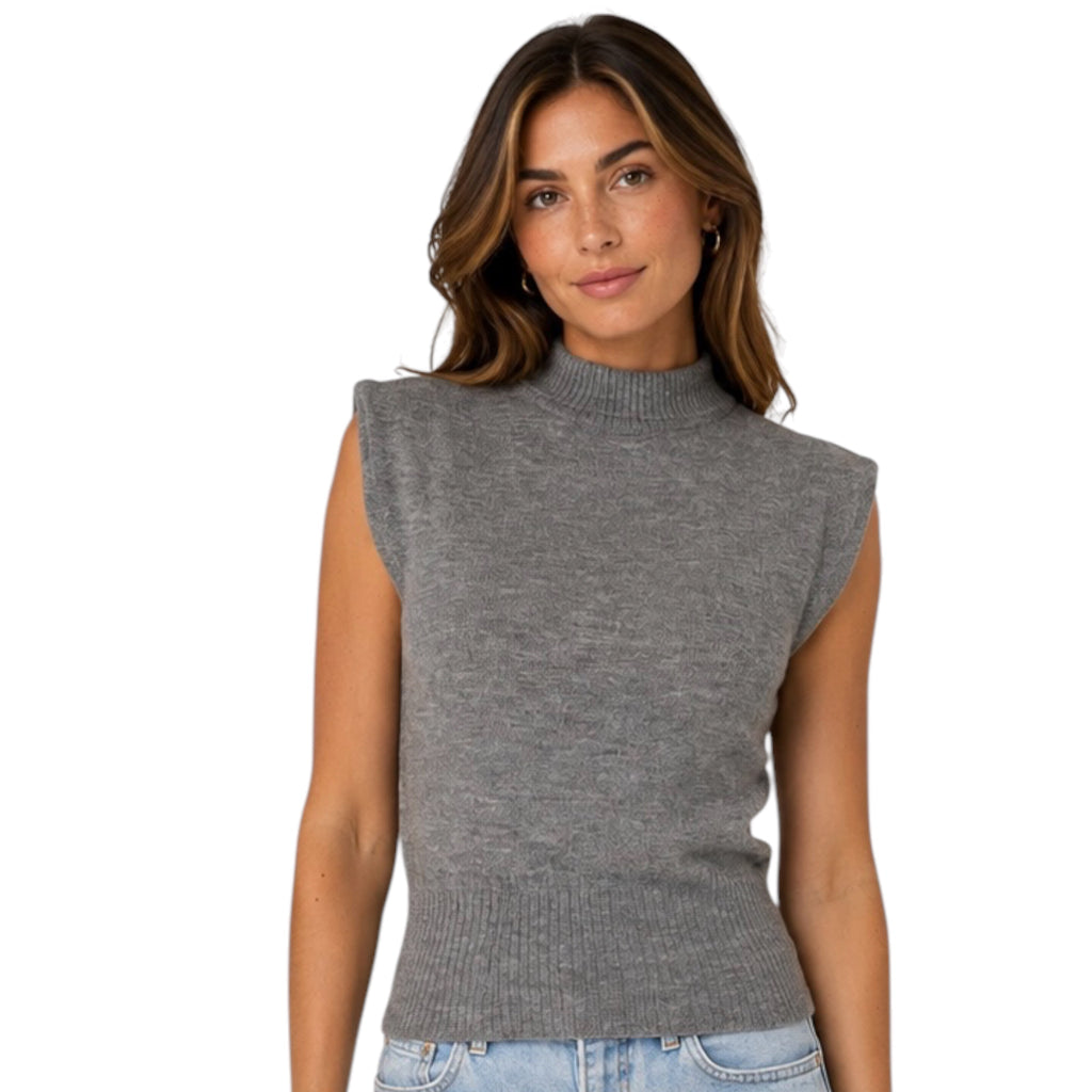 Charcoal High Neck Sleeveless Knit Top