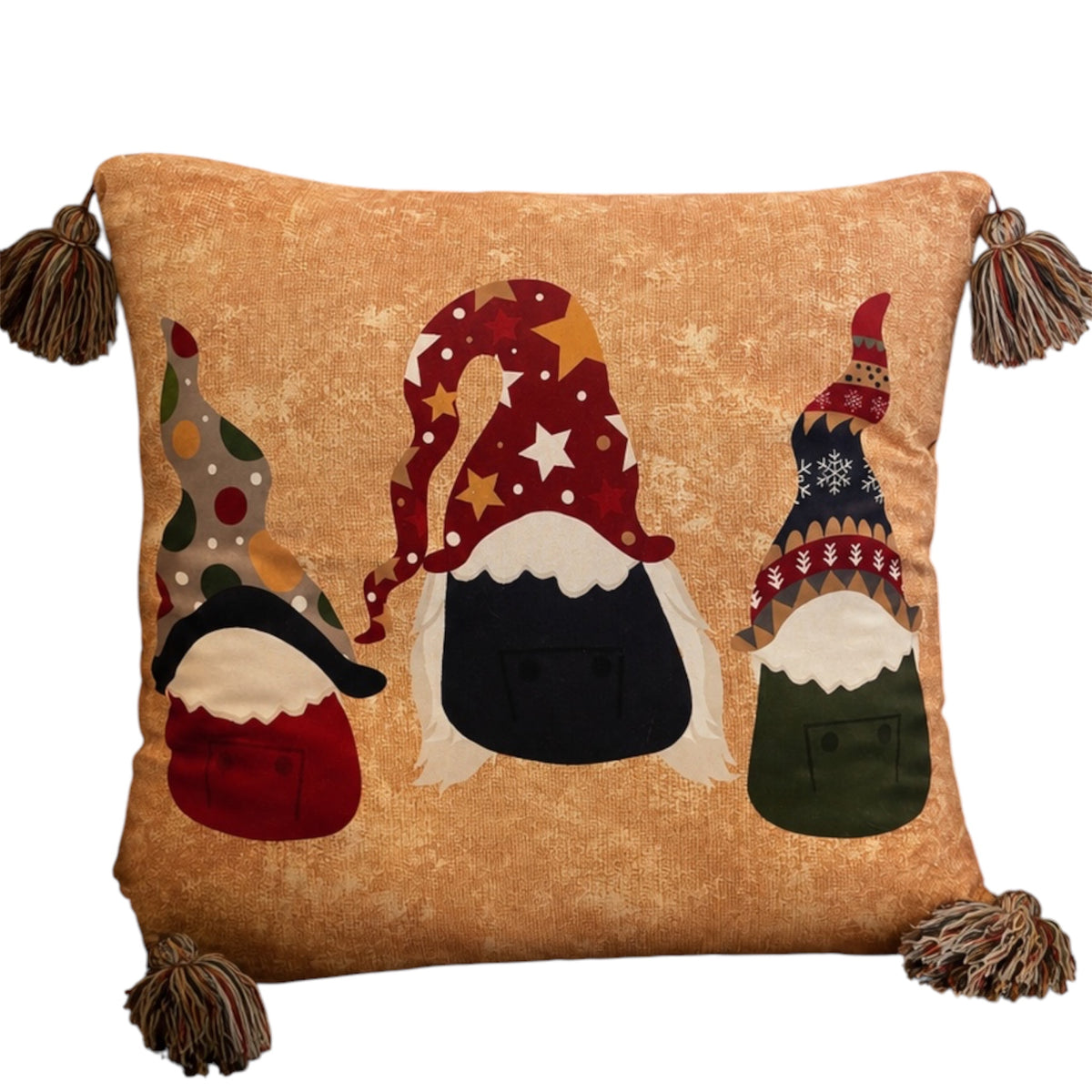 Tis The Season Quilted Gnome Throw Pillow Tan