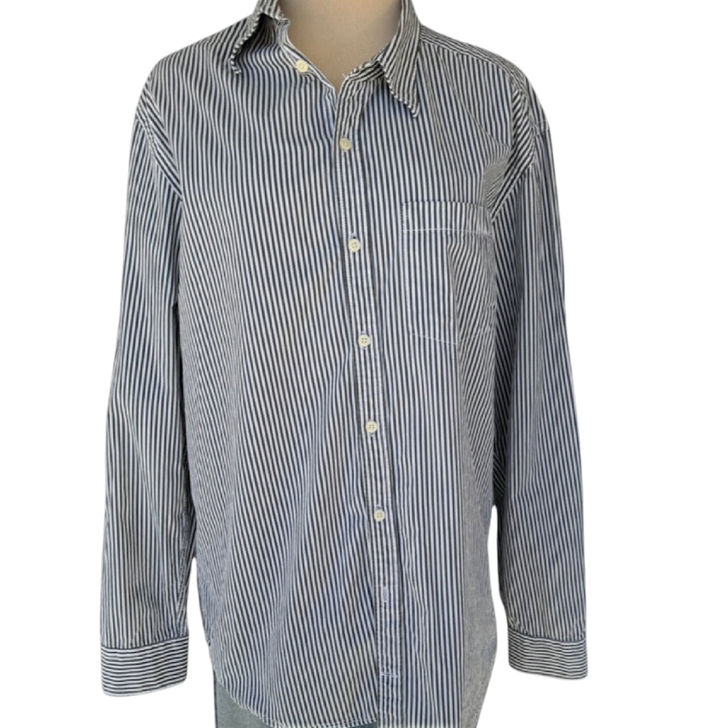 Old Navy Olive Striped Button Down Dress Shirt Size XL-RF