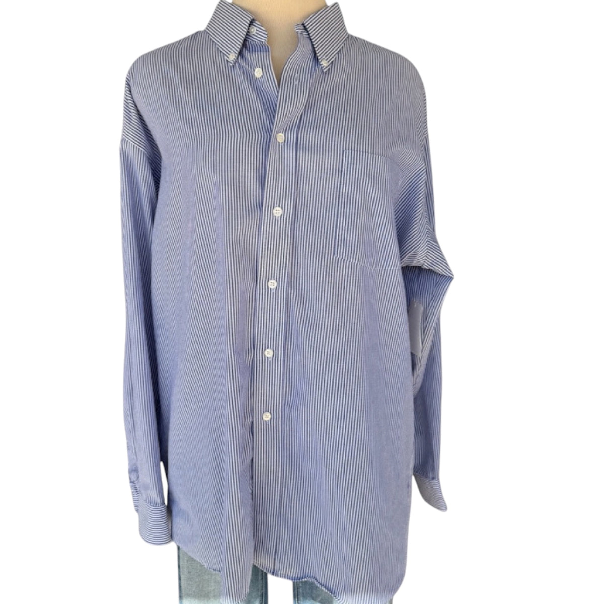 Blue Striped Button Down Dress Shirt Size XL-RF