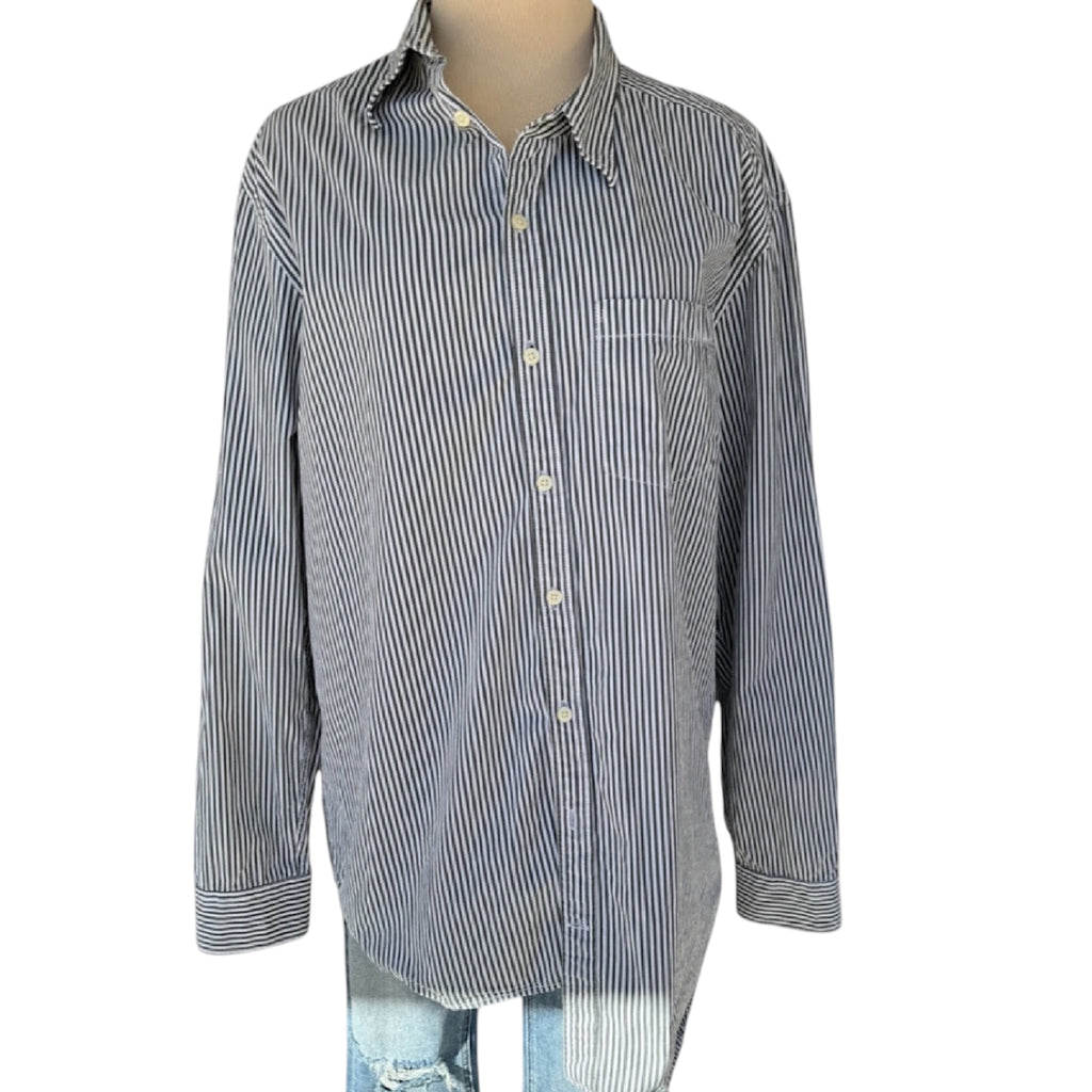 IZOD Pinstriped Button Up Dress Shirt Size XL-RF