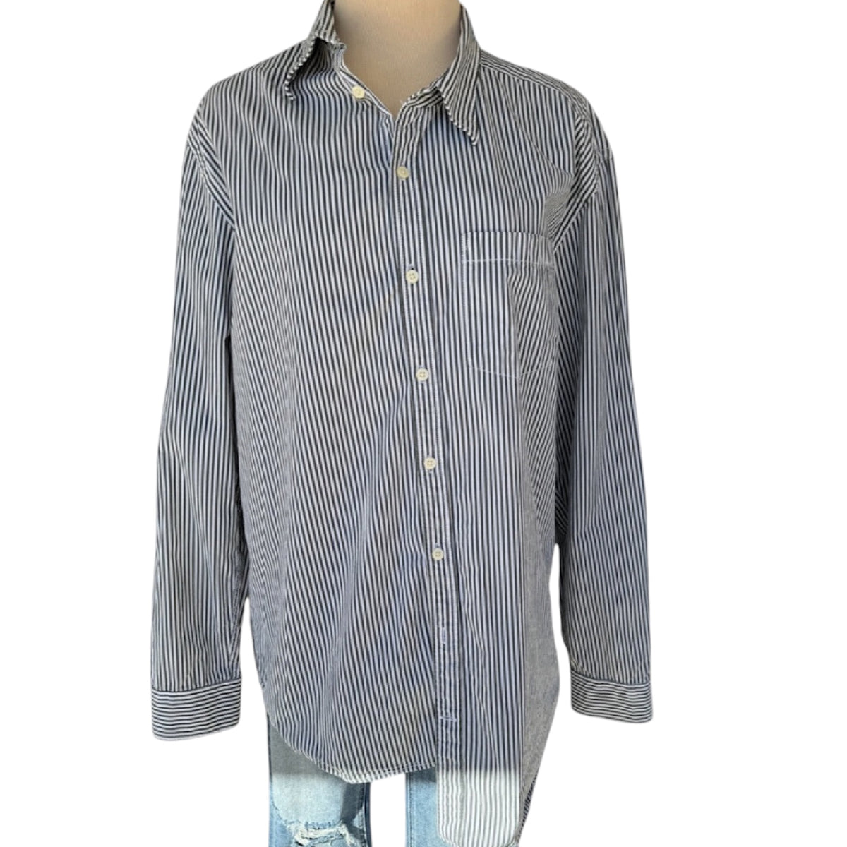 IZOD Pinstriped Button Up Dress Shirt Size XL-RF