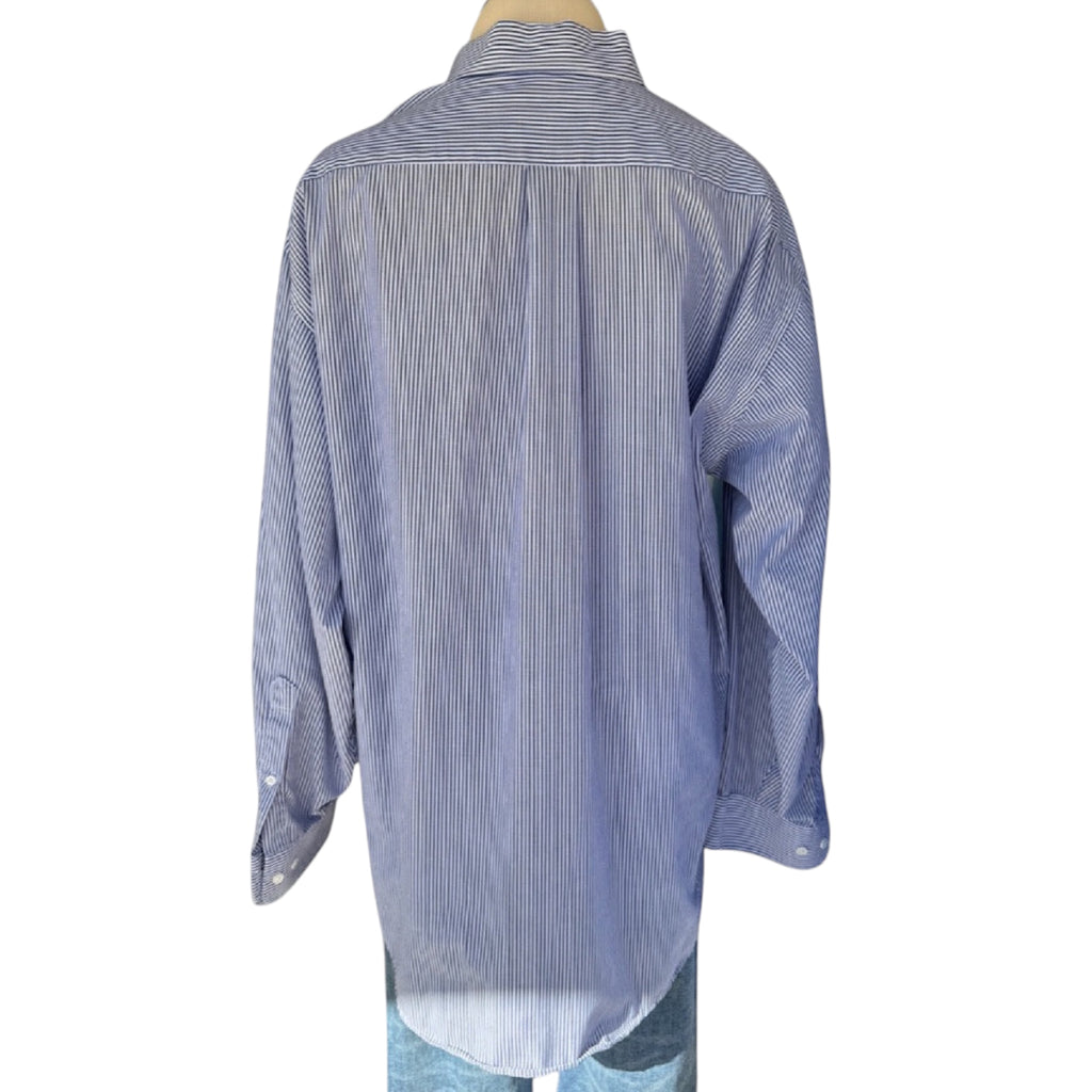 Van Heusen Blue Pinstriped Button Up Dress Shirt Size XL-RF