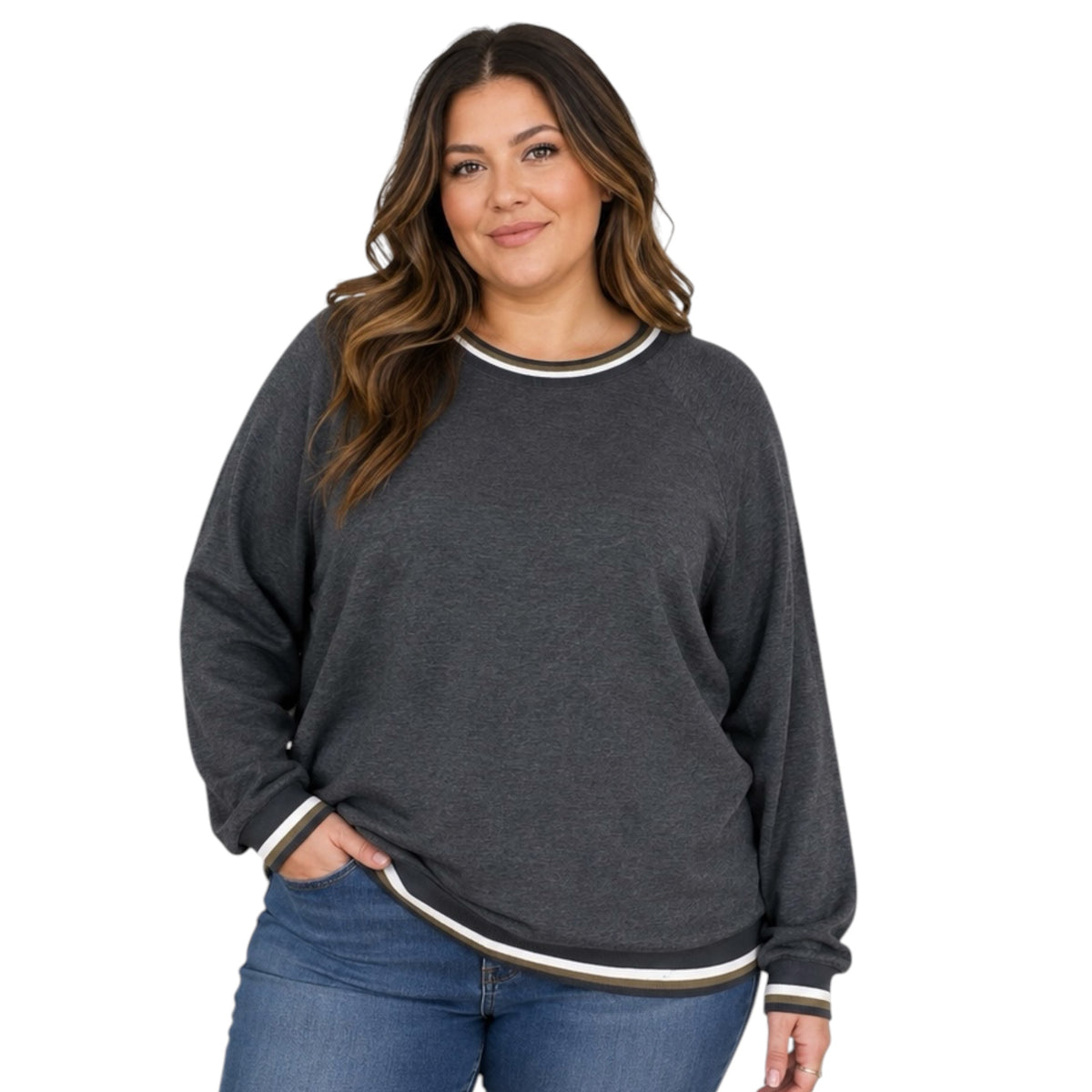 Curvy Charcoal French Terry Color Block Top