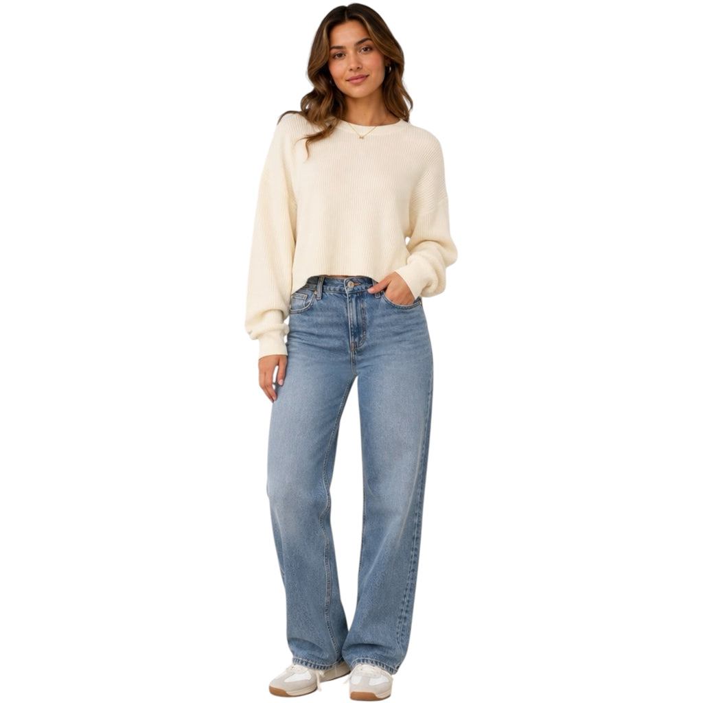 Cream Mineral Washed Waffle Knit Top