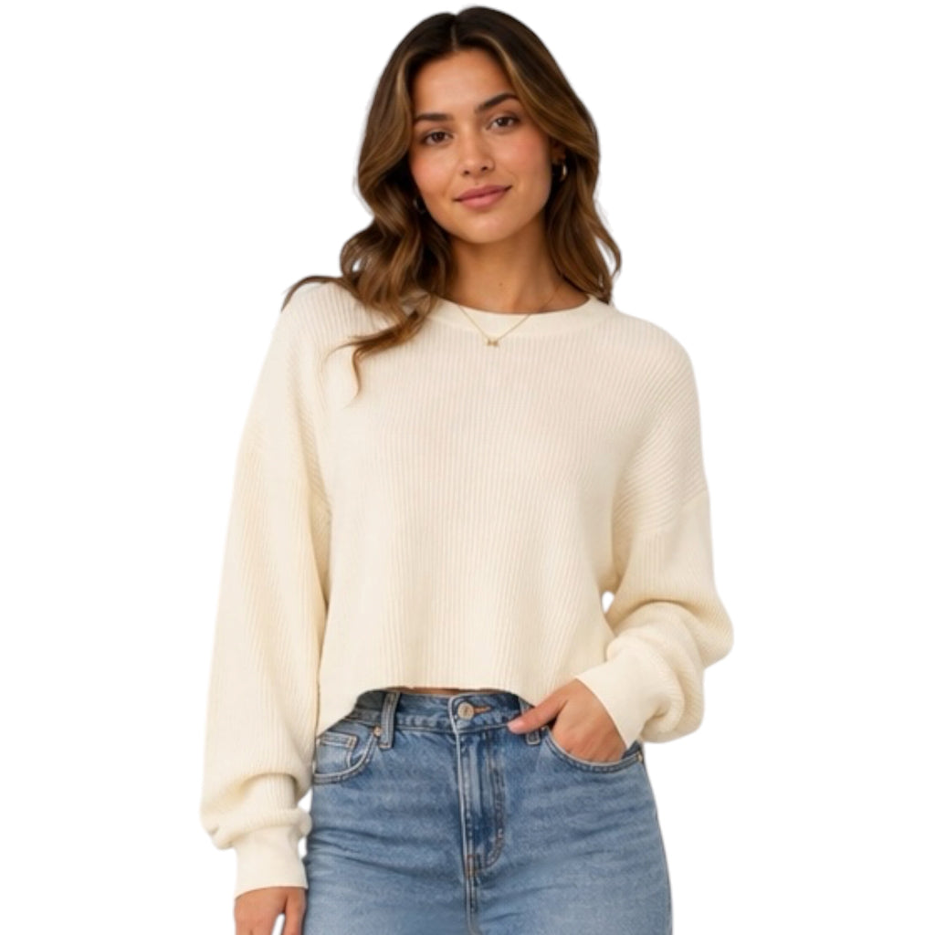 Cream Mineral Washed Waffle Knit Top