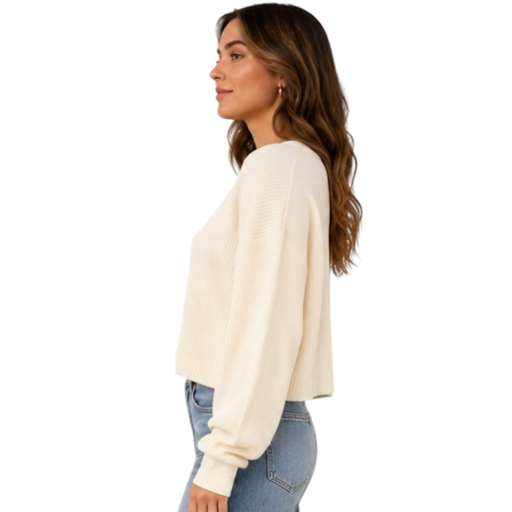 Cream Mineral Washed Waffle Knit Top