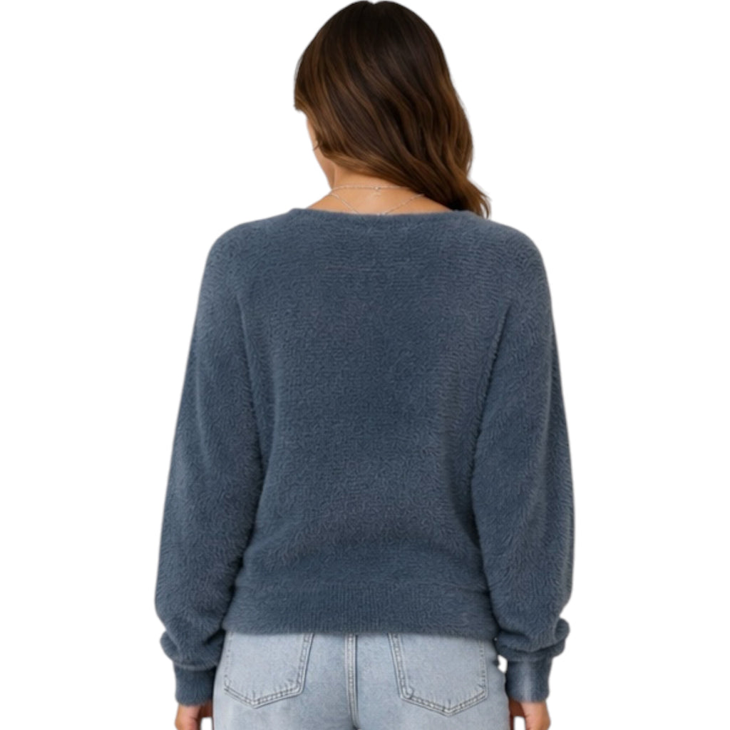 Slate Fuzzy V Neck Sweater