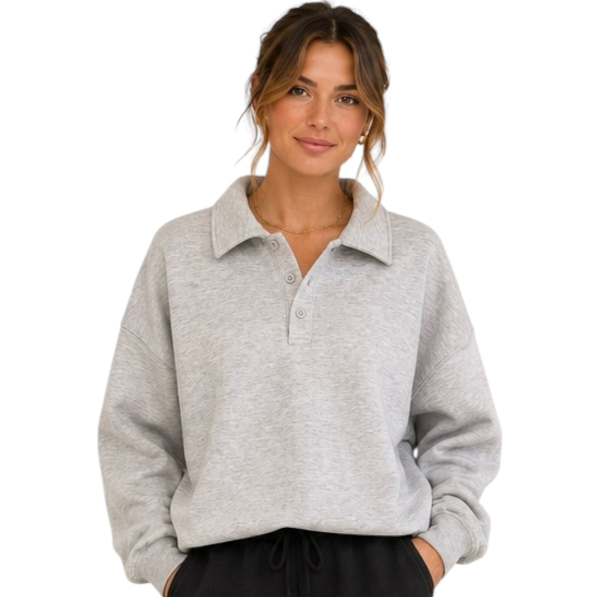 Heather Gray Polo Collared Pullover Sweater