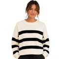 Cream/Black Striped Crew Neck Sweater