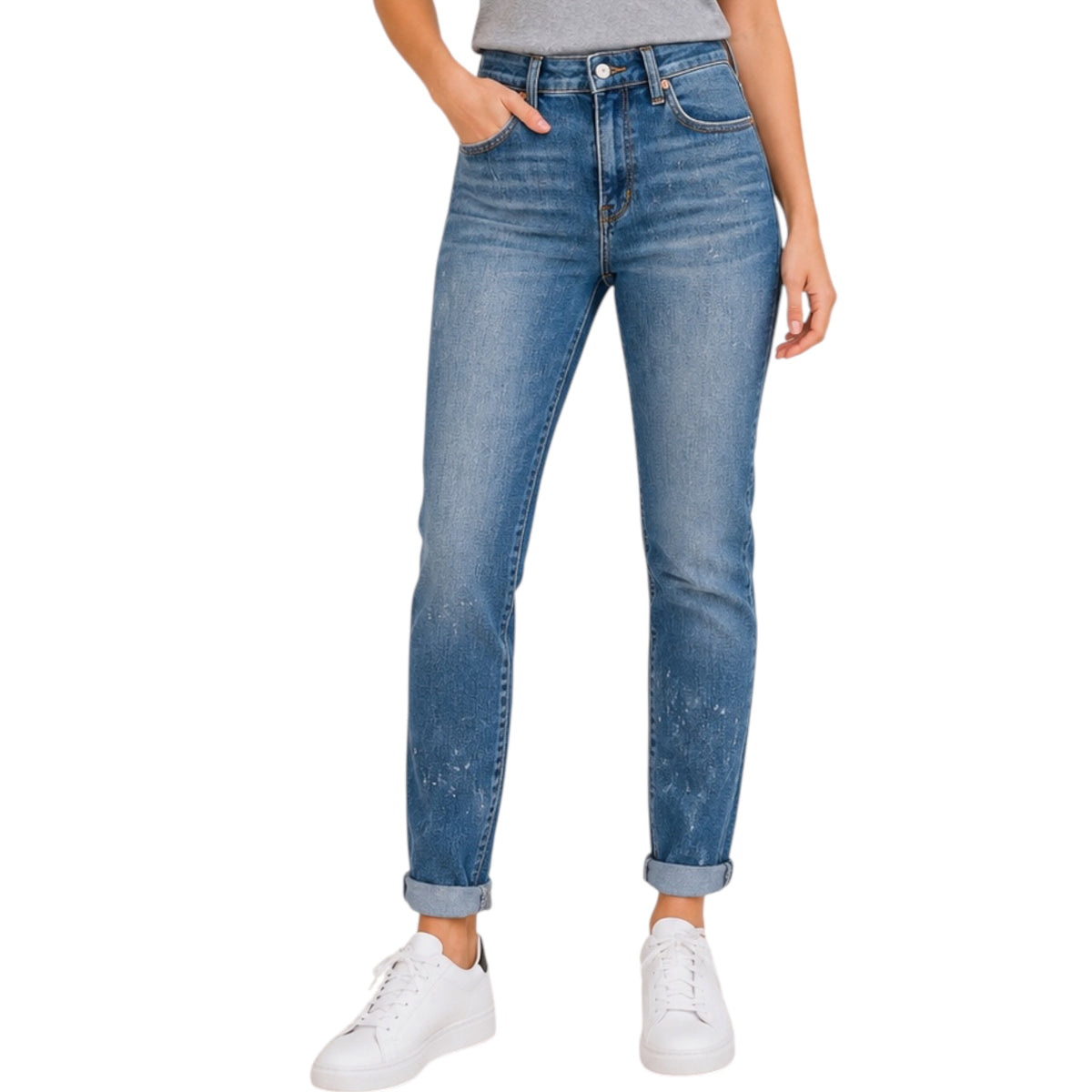Judy Blue JB82346dk High Rise Bleach Splash Boyfriend