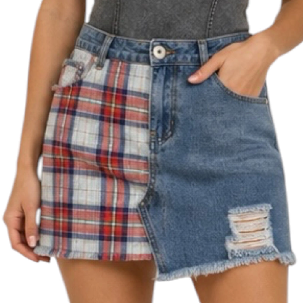 Plaid Denim Skirt