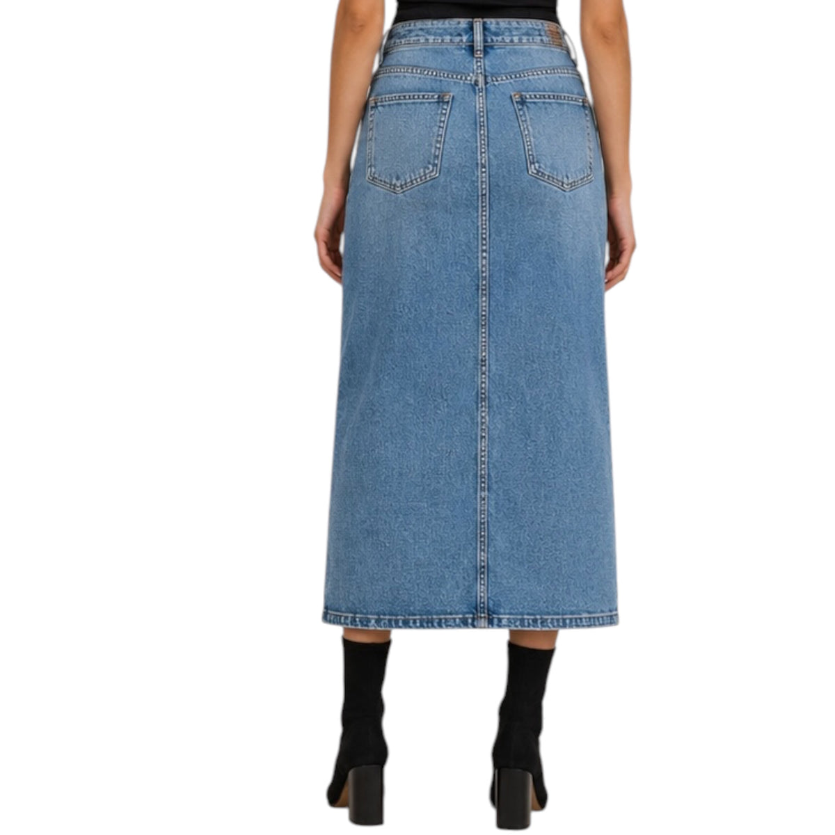 SP-S7531 Denim Comfort Stretch Button Down Maxi Skirt