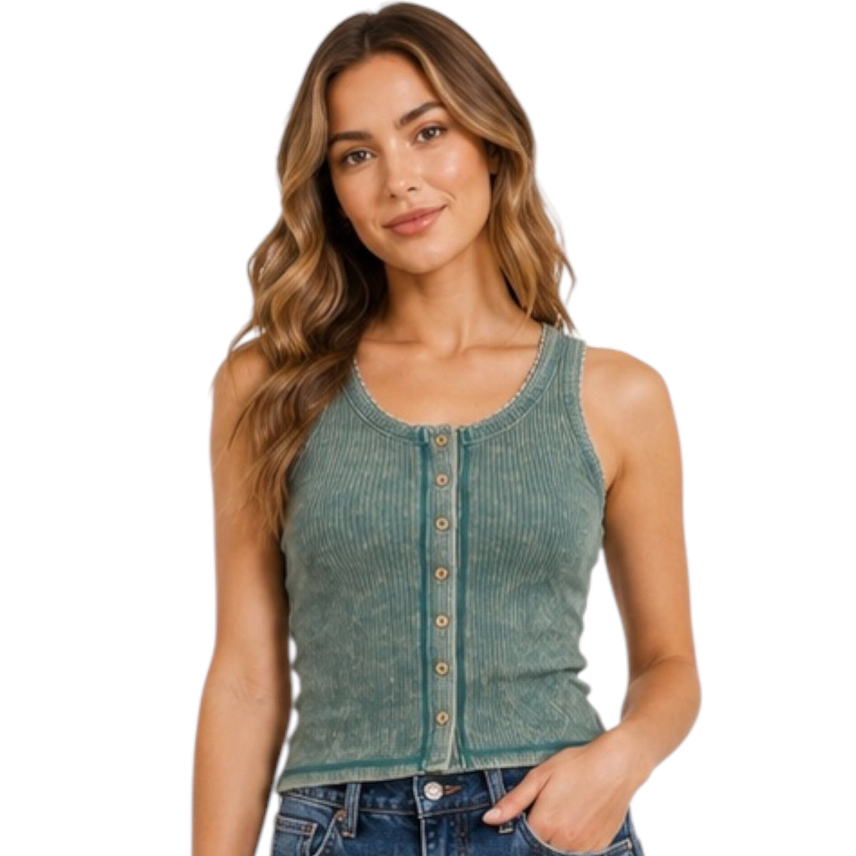 Sage Mineral Washed Knit Tank Top