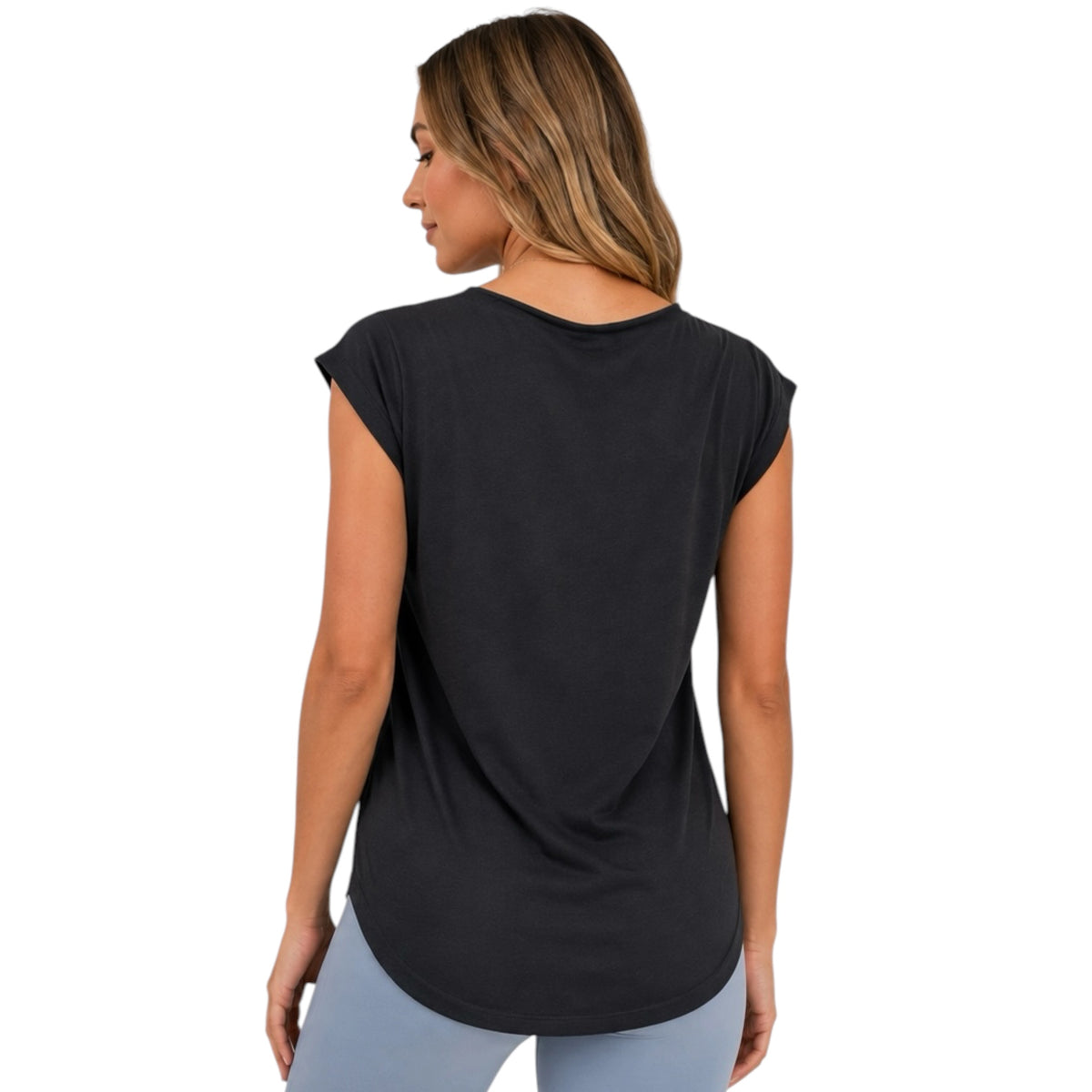 V-Neck Tee With Curved Hem