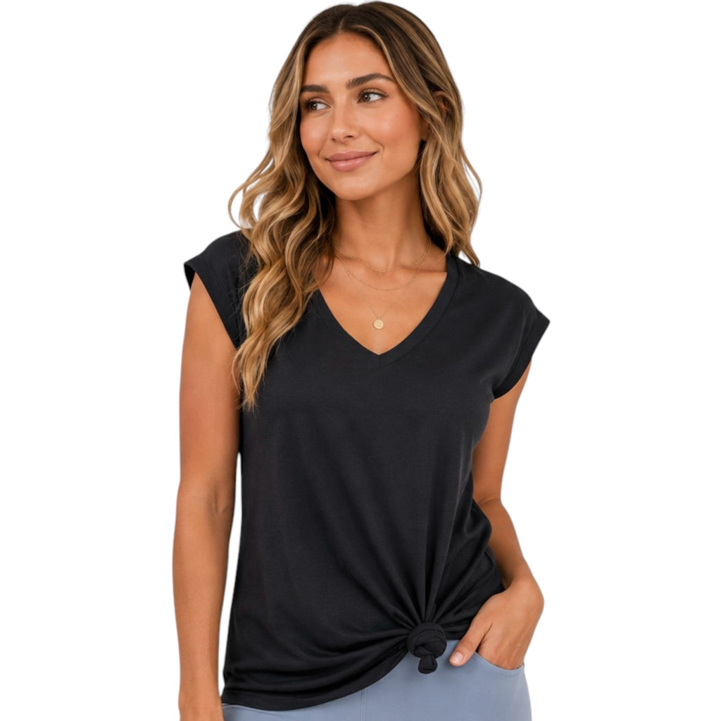 V-Neck Tee With Curved Hem