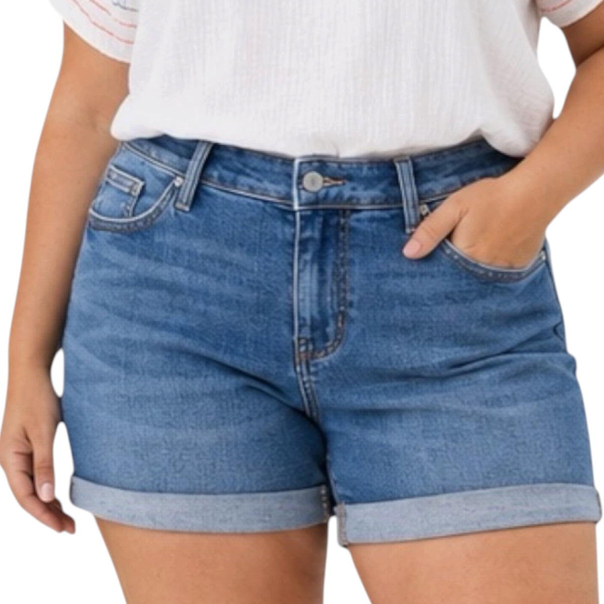 Judy Blue Plus JB15103PL Mid-Rise Cuffed Shorts