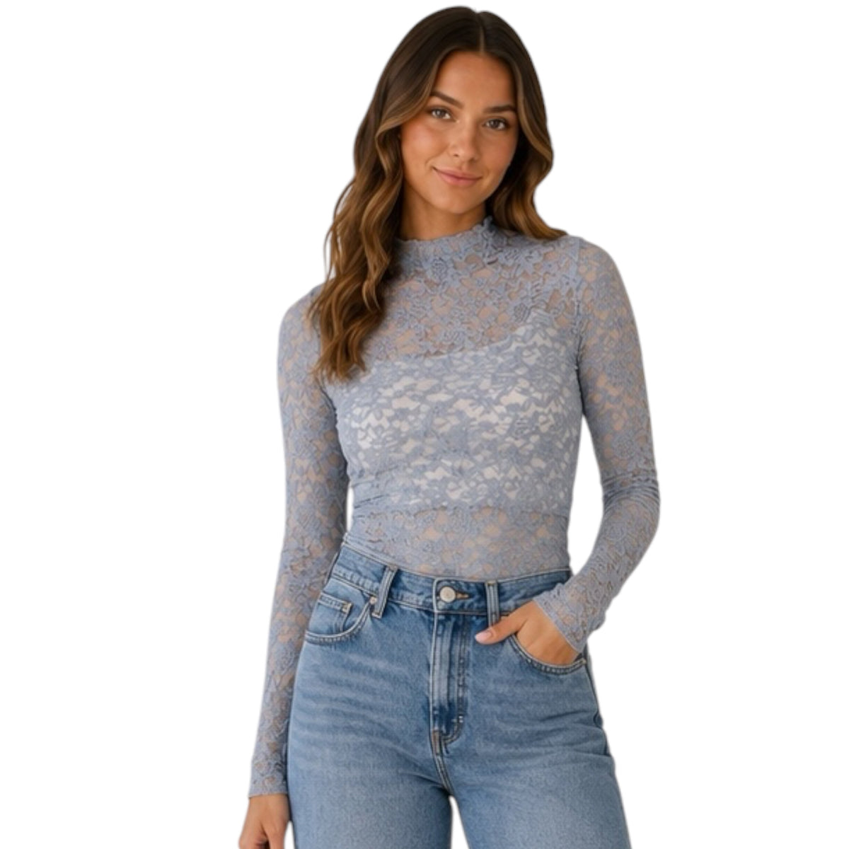 Slate Blue Lace Mesh Top