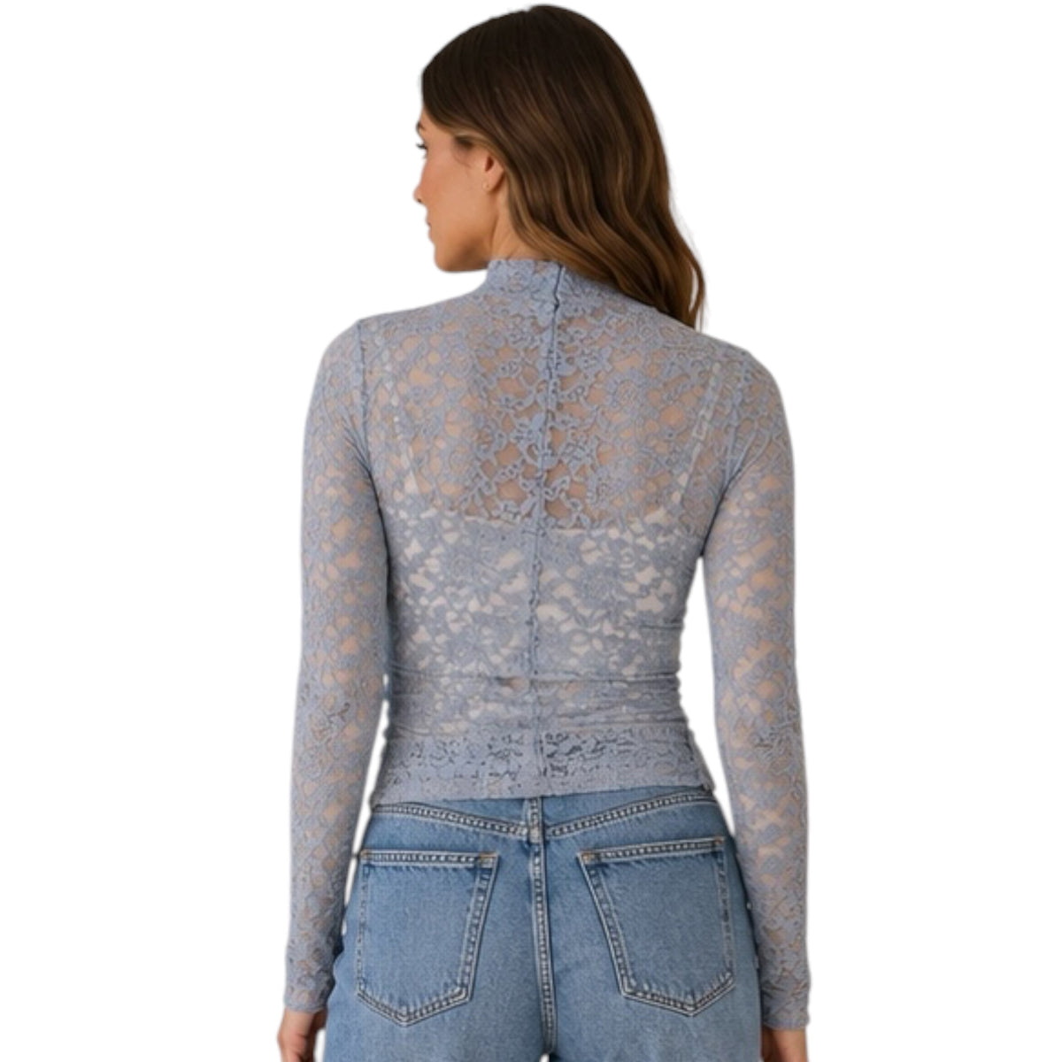 Slate Blue Lace Mesh Top