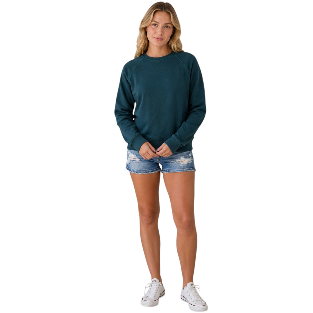 Deep Green Crew Neck Raglan Sleeve Sweatshirt
