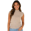 Taupe High Neck Sleeveless Knit Top