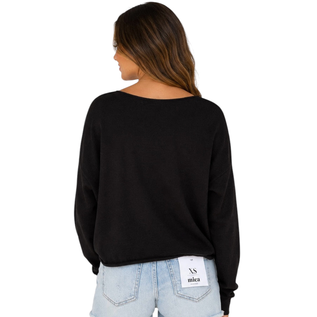 Black Wide Neck Drop Shoulder Sweater