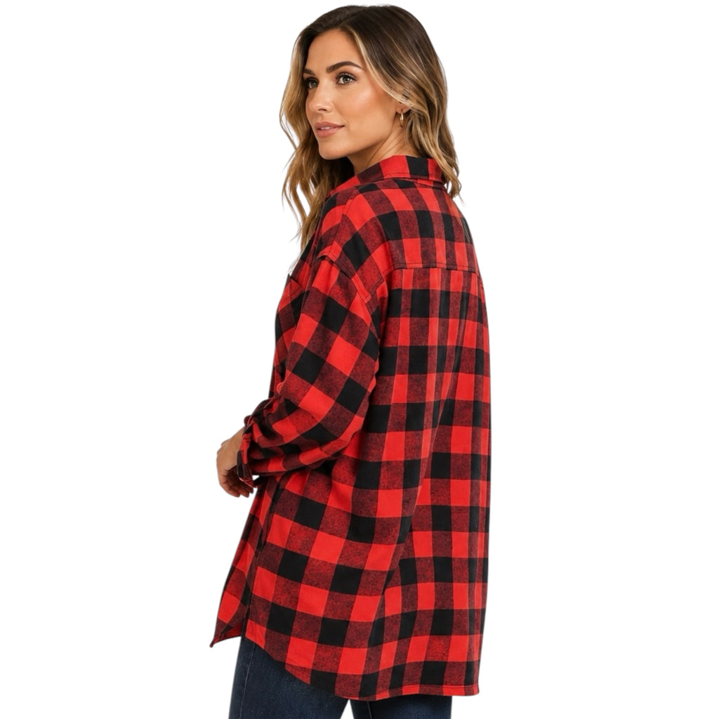 RISEN Red Buffalo Plaid Oversized Shirt RDJ1163