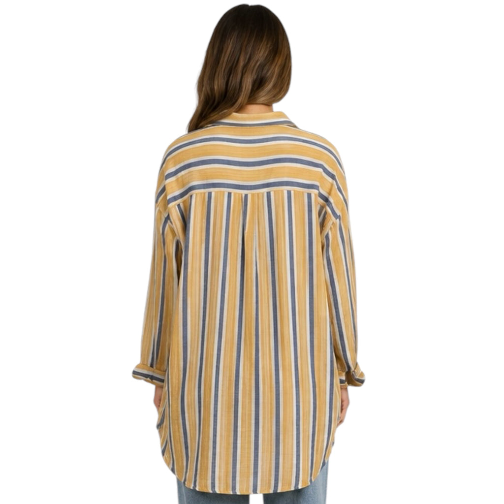 Yellow/Blue Stripe Button Front Shirt Dress