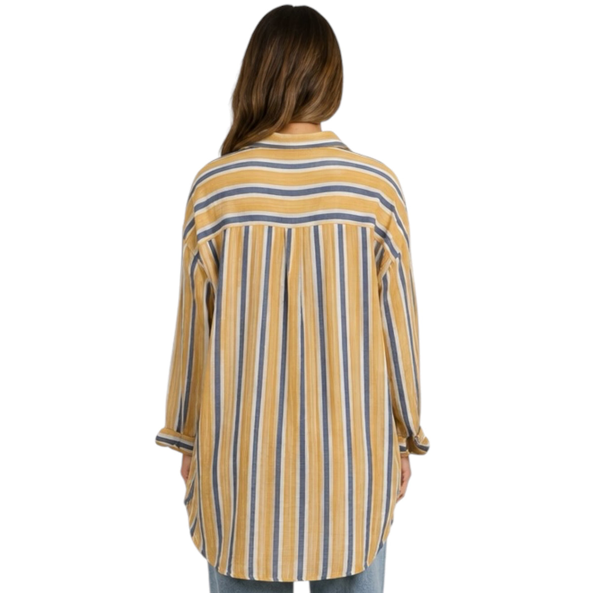 Yellow/Blue Stripe Button Front Shirt Dress