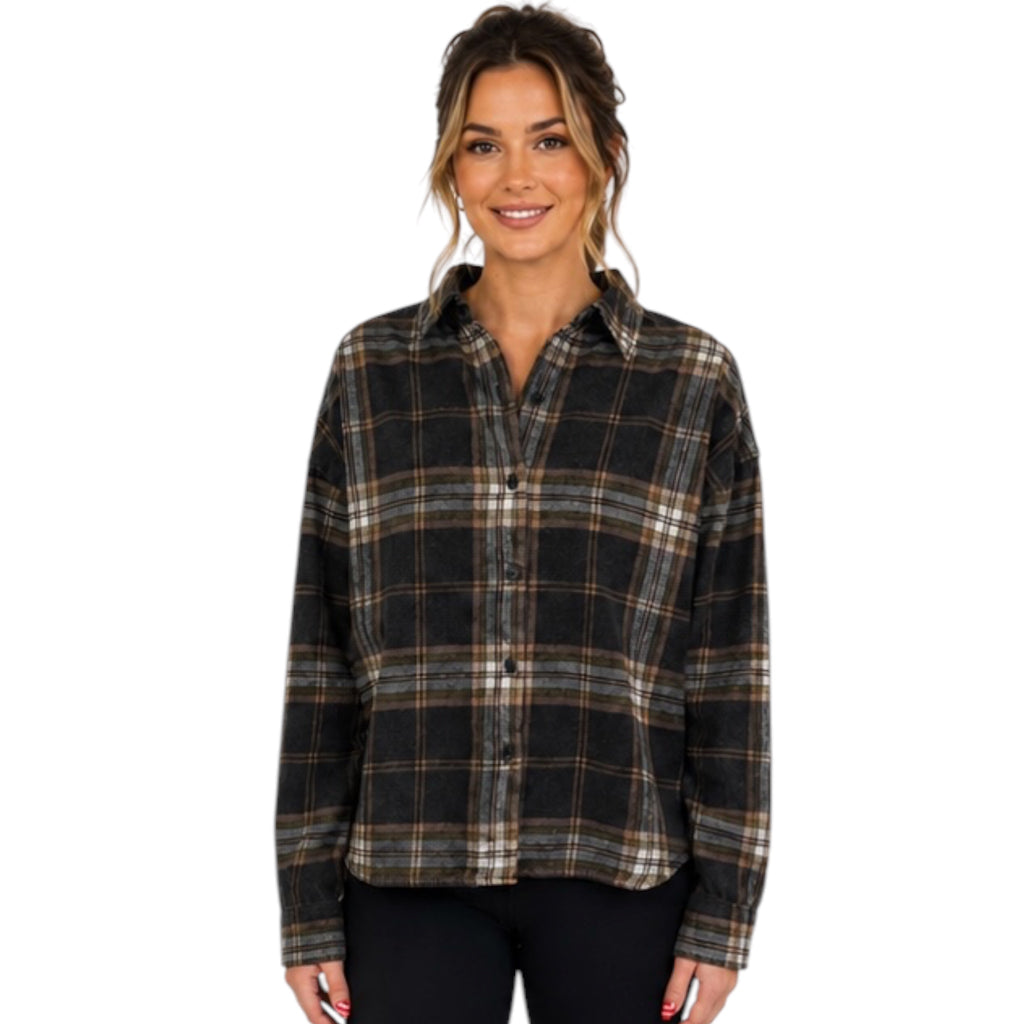 Black Multi Plaid Button Down Collared Shirt