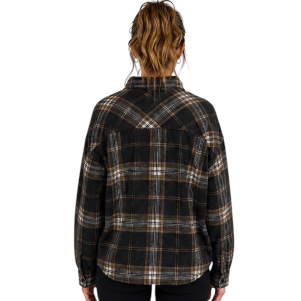 Black Multi Plaid Button Down Collared Shirt
