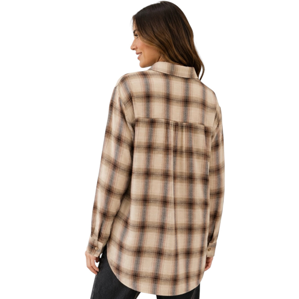 Brown Plaid Button Up With Chest Pocket Detail