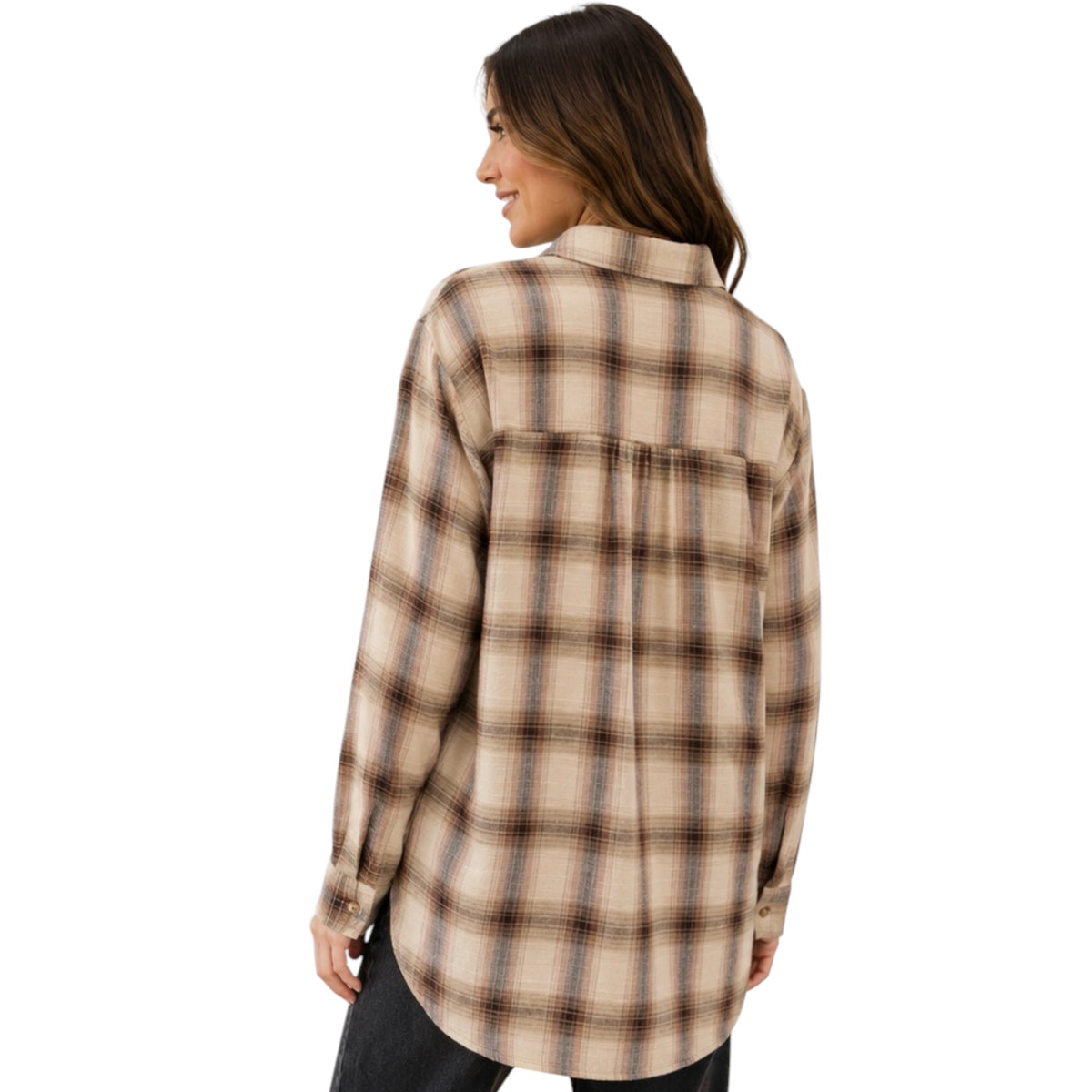 Brown Plaid Button Up With Chest Pocket Detail
