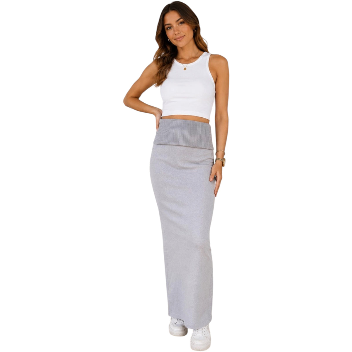 Grey Hip Wrap Maxi Knit Skirt